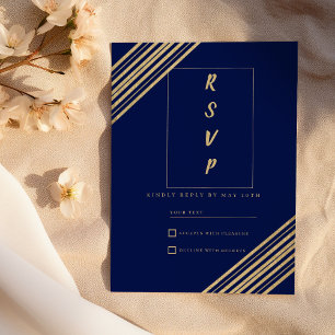Geometrisk marinblå guld typografi RSVP Inbjudningar
