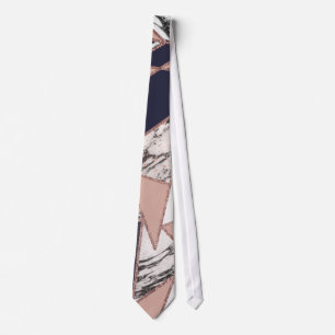 Geometrisk marinblå persikamarmor och rosa guld slips