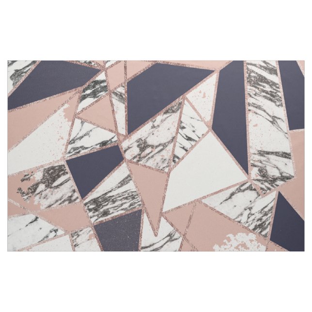 Geometrisk marinblå persikamarmor och rosa guld tyg (Yard)