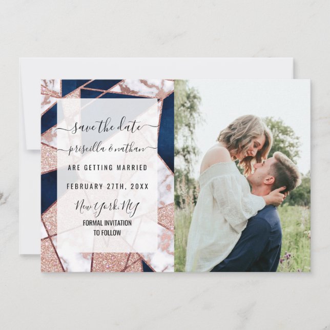 Geometrisk markör för Luxurious Ro Guld Glitter Spara Datumet (Framsida)