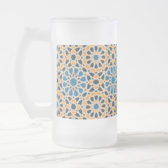 Geometrisk marockansk kakel & orange mönster frostat ölglas (Vänster)