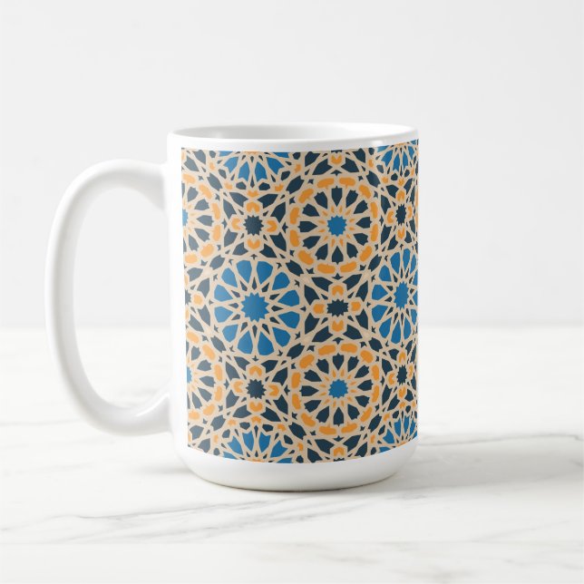 Geometrisk marockansk kakel & orange mönster kaffemugg (Vänster)