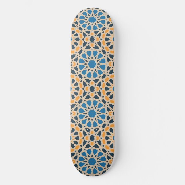 Geometrisk marockansk kakel & orange mönster mini skateboard bräda 18,5 cm (Framsida)