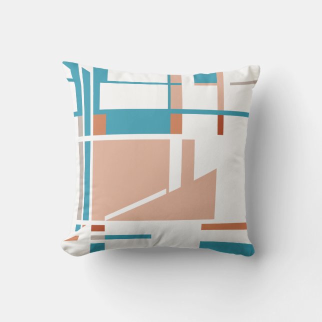Geometrisk MCM-inspirerad design för Aqua Coral Ru Kudde (Framsida)