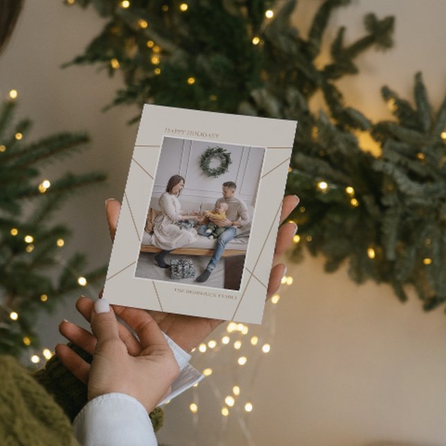 Geometrisk mocha beige God Jul familjefoto Julkort (Skapare uppladdad)