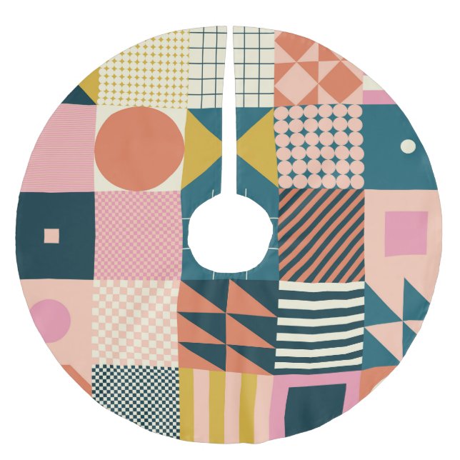 Geometrisk modern Abstrakt: Färgfull design Julgransmatta Borstad Polyester (Framsidan)