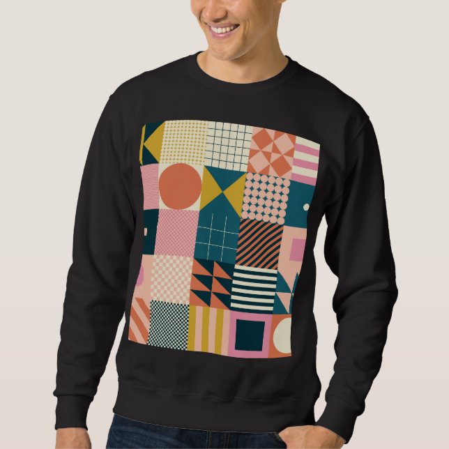 Geometrisk modern Abstrakt: Färgfull design Lång Ärmad Tröja (Framsida)