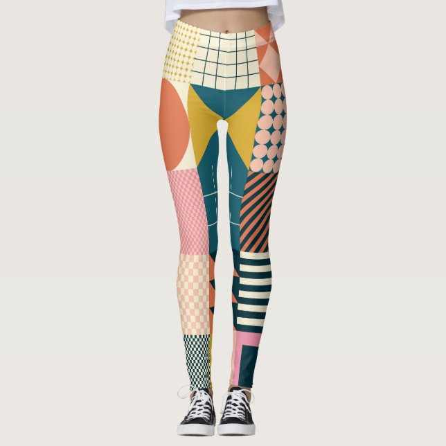 Geometrisk modern Abstrakt: Färgfull design Leggings (Framsida)
