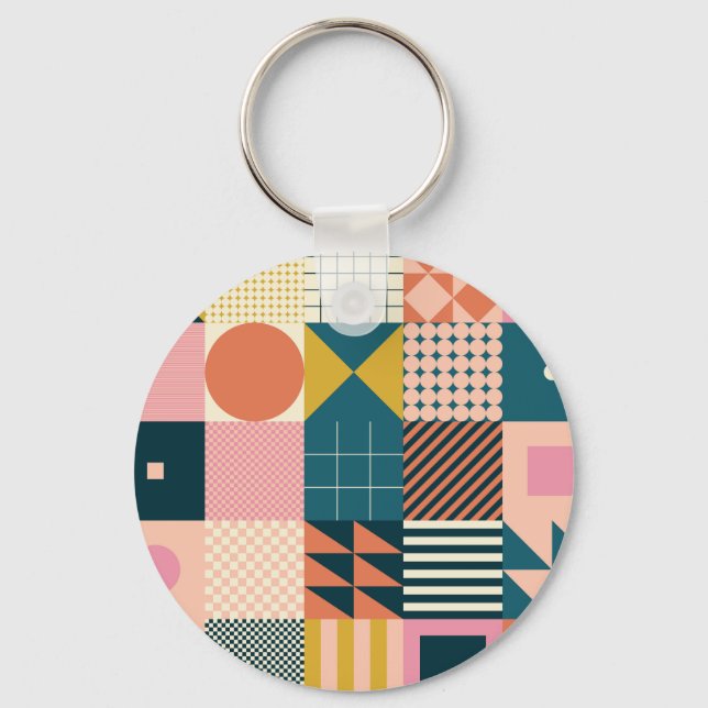 Geometrisk modern Abstrakt: Färgfull design Nyckelring (Framsida)