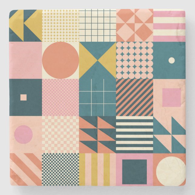 Geometrisk modern Abstrakt: Färgfull design Stenunderlägg (Framsidan)