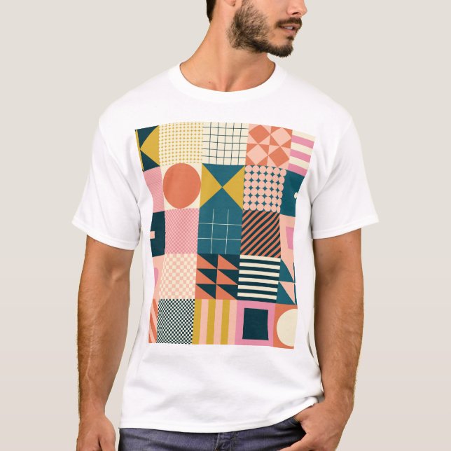Geometrisk modern Abstrakt: Färgfull design T Shirt (Framsida)
