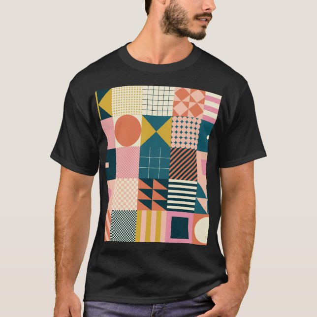 Geometrisk modern Abstrakt: Färgfull design T Shirt (Framsida)