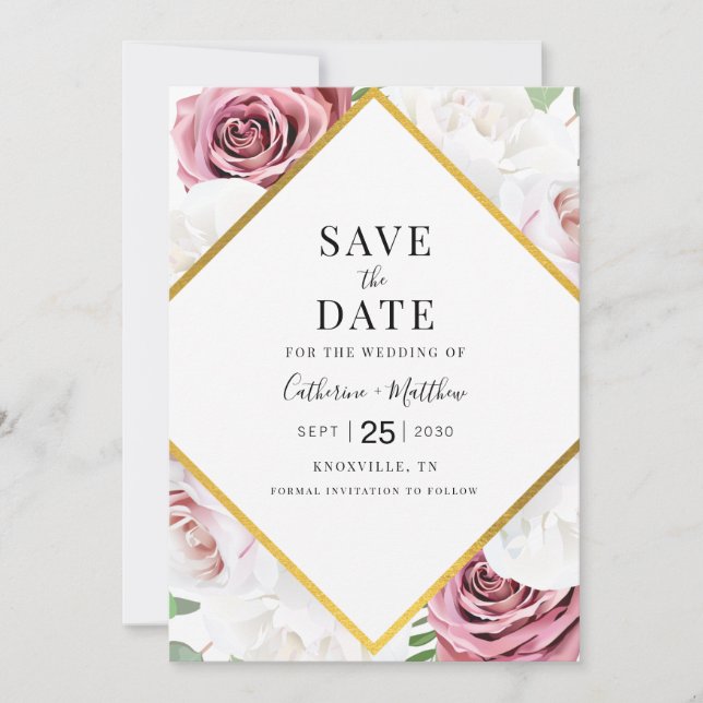 Geometrisk Modern Blommig Rosa Rosa Typografi Spara Datumet (Framsida)