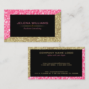 Geometrisk modern design för rosa och Guld Glitter Visitkort