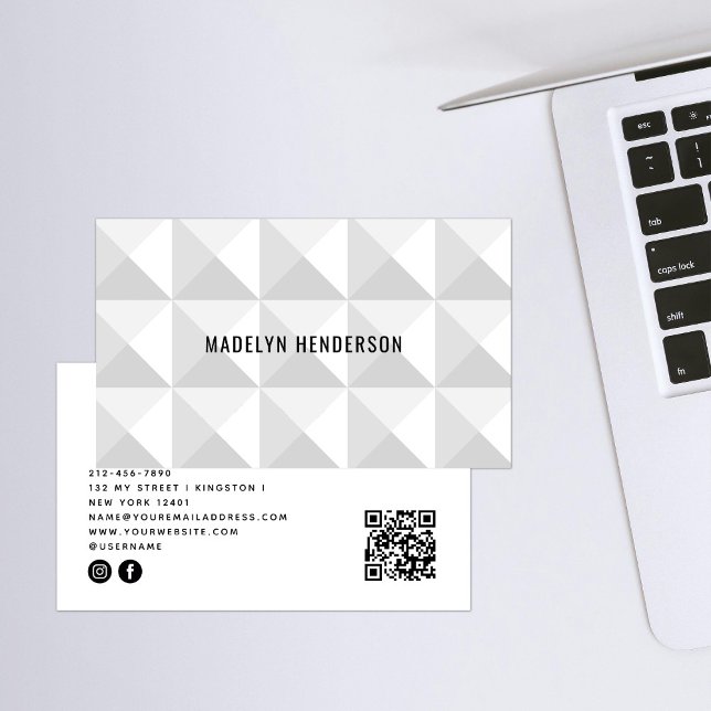 Geometrisk Modern Fet Vit Abstrakt QR-kod Visitkort (Skapare uppladdad)
