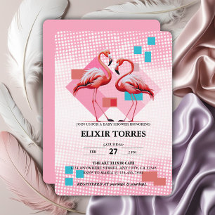 Geometrisk modern Flamingo Baby Shower Inbjudningar