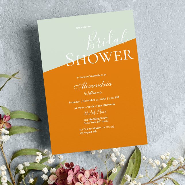 Geometrisk modern Möhippa för grönt av mint orange Inbjudningar (Geometric modern orange mint green Bridal Shower Invitation )