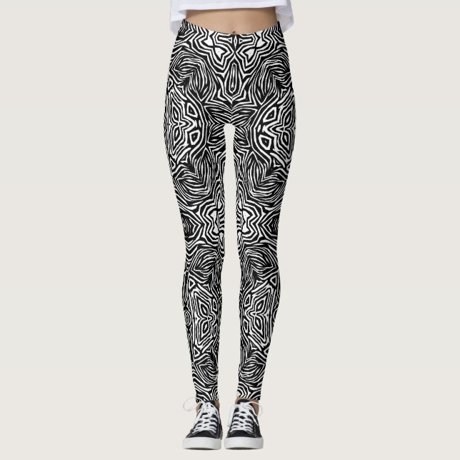 Geometrisk modern mönster i svart och vit abstrakt leggings (Framsida)