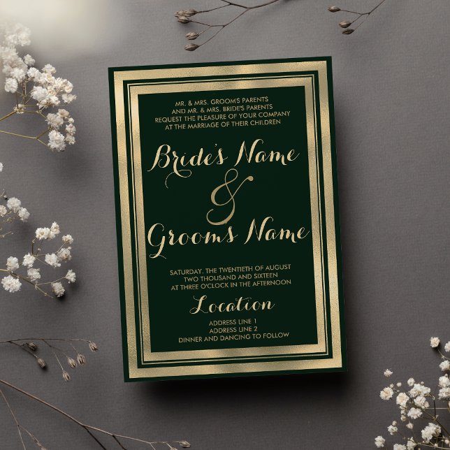 Geometrisk modern skog grönt guld Bröllop Inbjudningar (Geometric modern forest green gold Wedding )