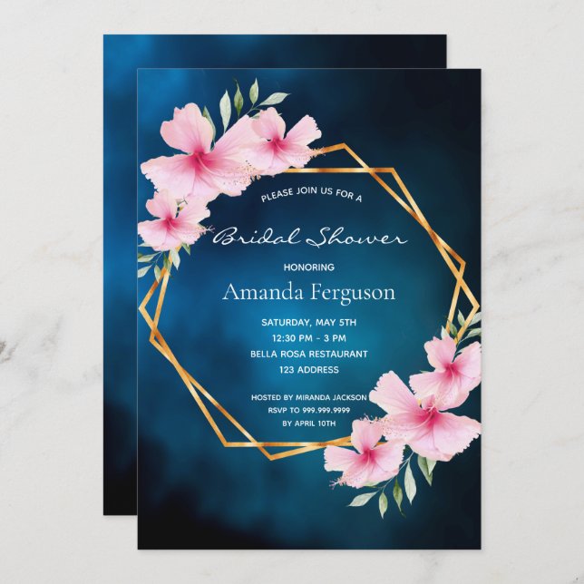 Geometrisk Möhippa för blå rosa Inbjudningar (Fram/baksida)