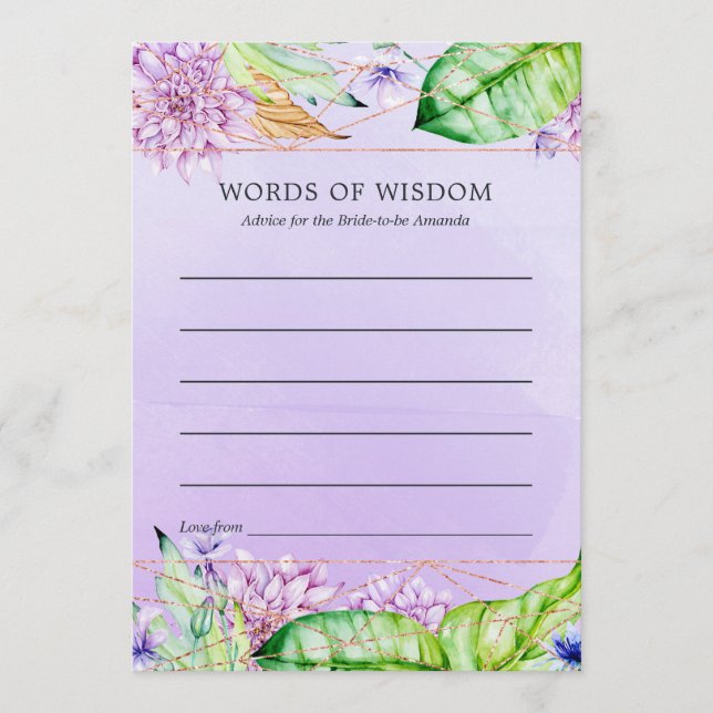 Geometrisk Möhippa för lavender och Guld Blommigt Rådkort (Framsida)