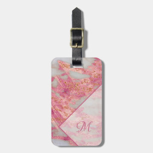 Geometrisk Monogram för elegantt rosa guld- Bagagebricka