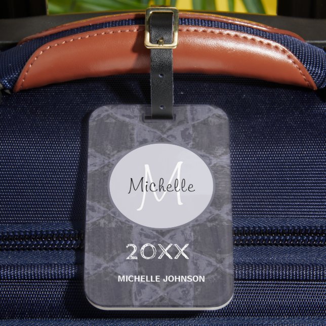 Geometrisk monogram för moderna Grått Rosa Circles Bagagebricka (Framsida Insitu 2)