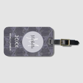 Geometrisk monogram för moderna Grått Rosa Circles Bagagebricka