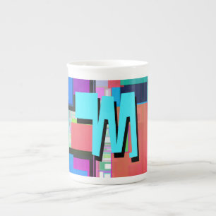 Geometrisk Monogram för roliga färgrika Benporslin Mugg