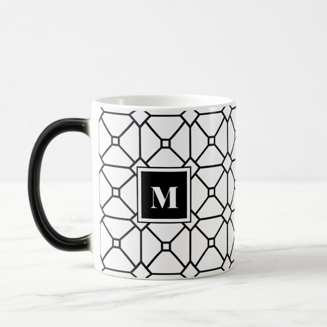 Geometrisk Monogram för svart & för vit Magisk Mugg (Vänster)