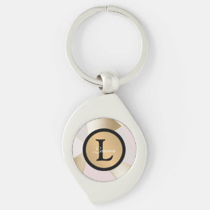 Geometrisk monogram Namn Ro Guld Swirl Silverfärgad Nyckelring
