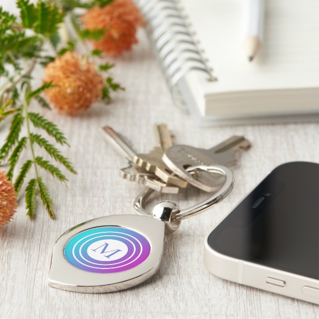 Geometrisk monogrammad flerfärgad övertoning swirl silverfärgad nyckelring (Sidan)