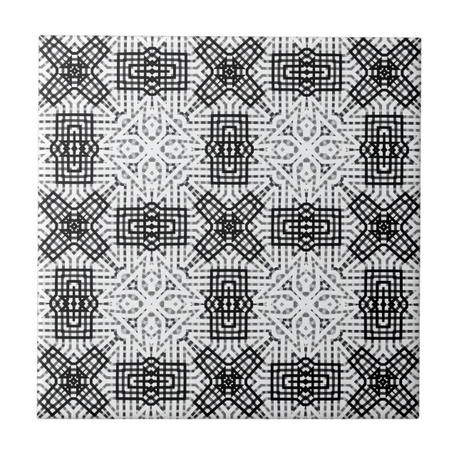 Geometrisk mönster Anna, vit och svart Kakelplatta (Framsidan)
