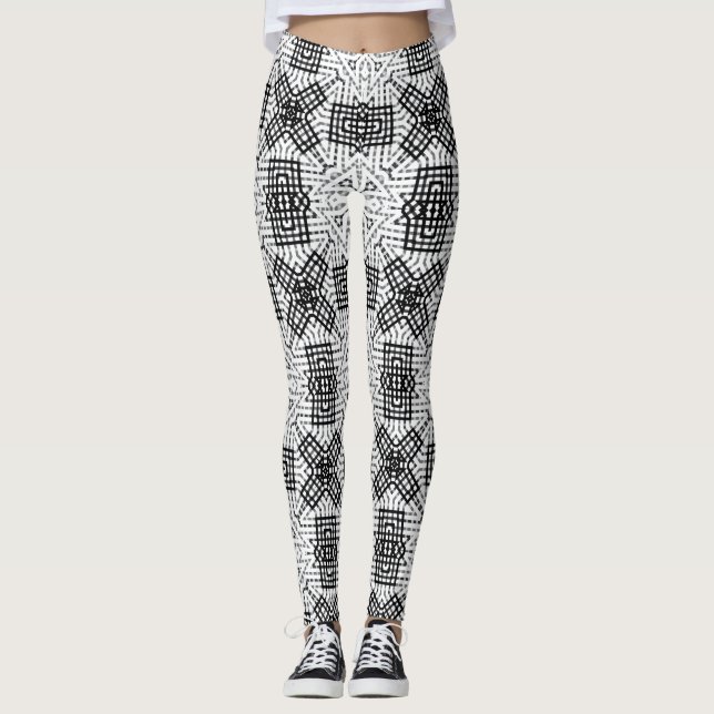 Geometrisk mönster Anna, vit och svart Leggings (Framsida)