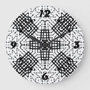 Geometrisk mönster Anna, vit och svart Stor Klocka