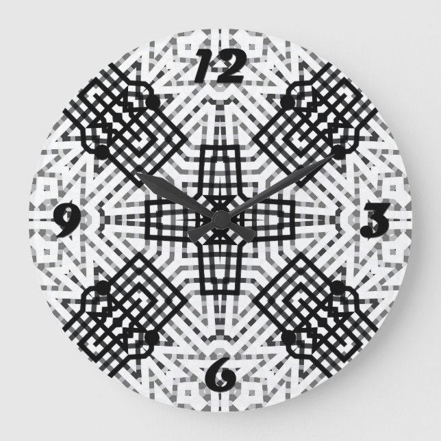 Geometrisk mönster Anna, vit och svart Stor Klocka (Framsida)