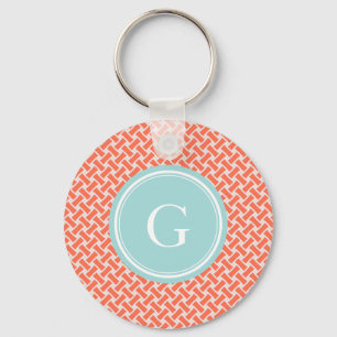 Geometrisk mönstermonogram för chic orange nyckelring