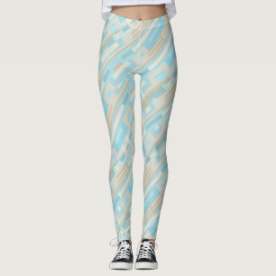 Geometrisk mönstrad blå beige-balkar leggings