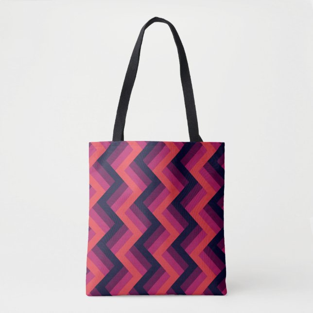 Geometrisk Mörk Rosa & Blue Zigzag Chevron Tygkasse (Framsida)