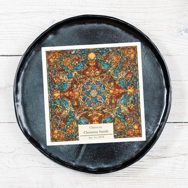 Geometrisk mosaik, fastfärgat glas Pension Party Pappersservett (Geometric Mosaic Stained Glass Retirement Party Napkins)