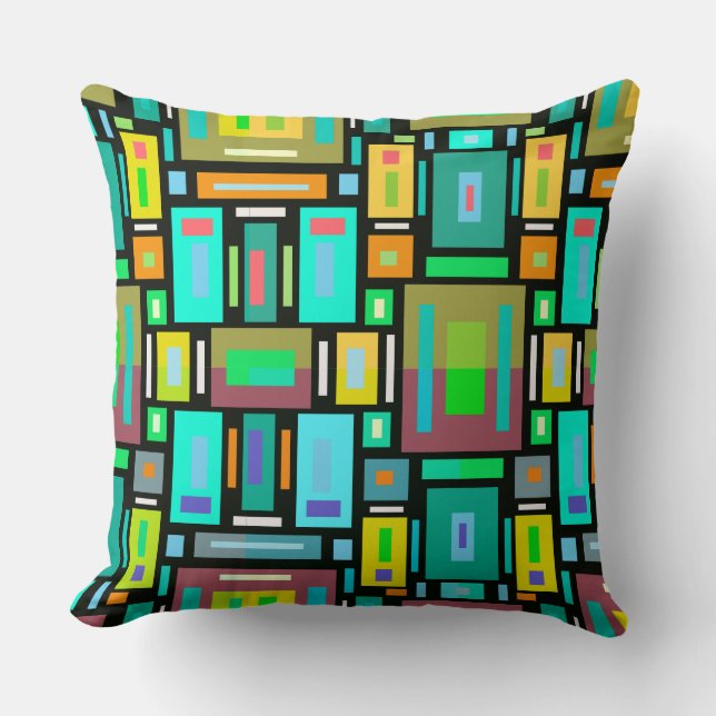 Geometrisk Mosaik Kuddblå Grön Gul Kudde (Framsida)