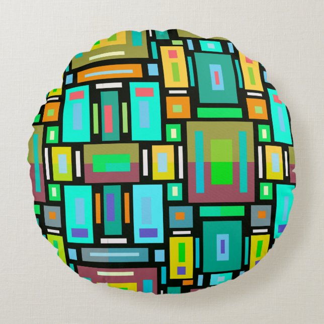 Geometrisk Mosaik Kuddblock Form Rund Kudde (Framsidan)