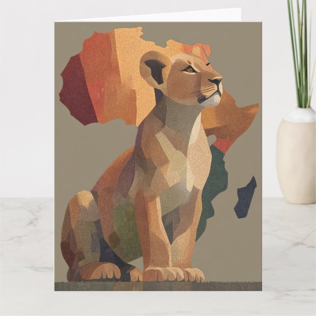 Geometrisk mosaik med stiliserad Afrika Karta Kort (Framsida)