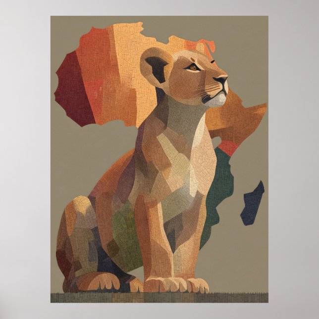Geometrisk mosaik med stiliserad Afrika Karta Poster (Framsidan)