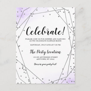 Geometrisk mottagning av lila Faux Silver Glitter Tilläggskort