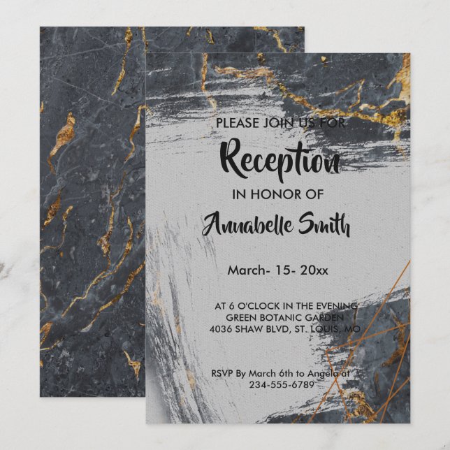 Geometrisk mottagning av Marble Glitter Inbjudningar (Fram/baksida)