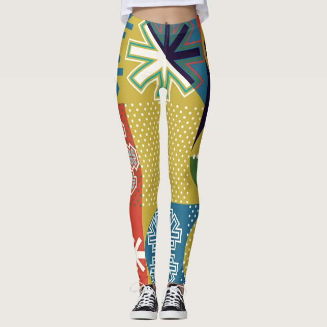 Geometrisk multifärgad: Bakgrund för lokalt snöfli Leggings (Framsida)