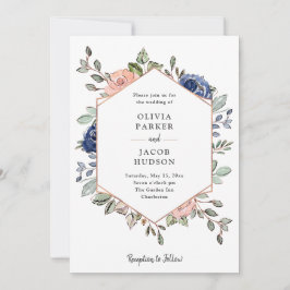 Geometrisk och marin Blommigt | Bröllop Inbjudningar