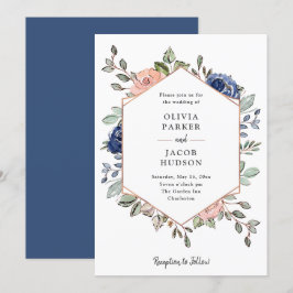 Geometrisk och marin Blommigt | Bröllop Inbjudningar