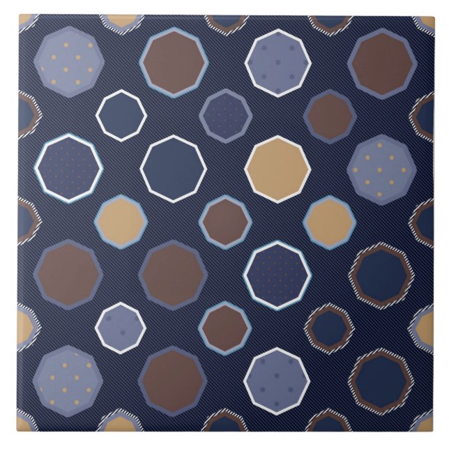 Geometrisk, okton, diagonal linjer, polka dots kakelplatta (Framsidan)